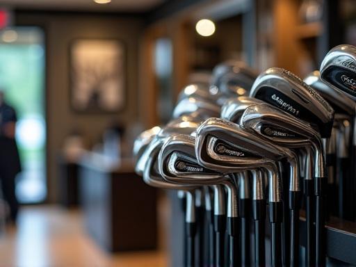 A modern display of golf clubs in the pro shop